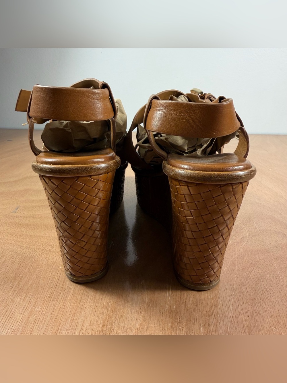 Michael Kors Collection Varick Brown Leather Platform Wedge Sandals Sz 37 Italy - Picture 5 of 16